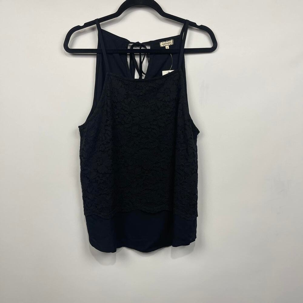 Eyeshadow Black Flowy‎ Tank Top w/Front Lace Overlay